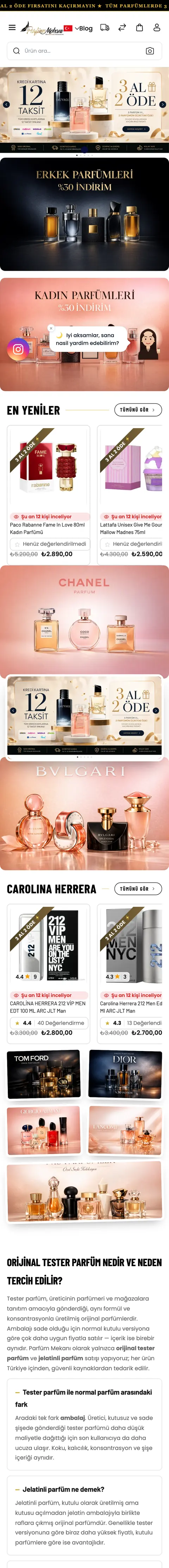parfummekani.com ana sayfası (mobil)